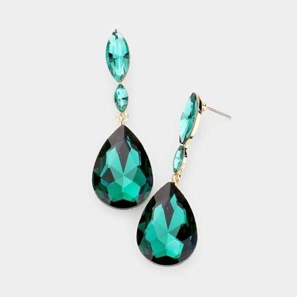 Miro Emerald Green Crystal Teardrop Earrings - Picture 1 of 3